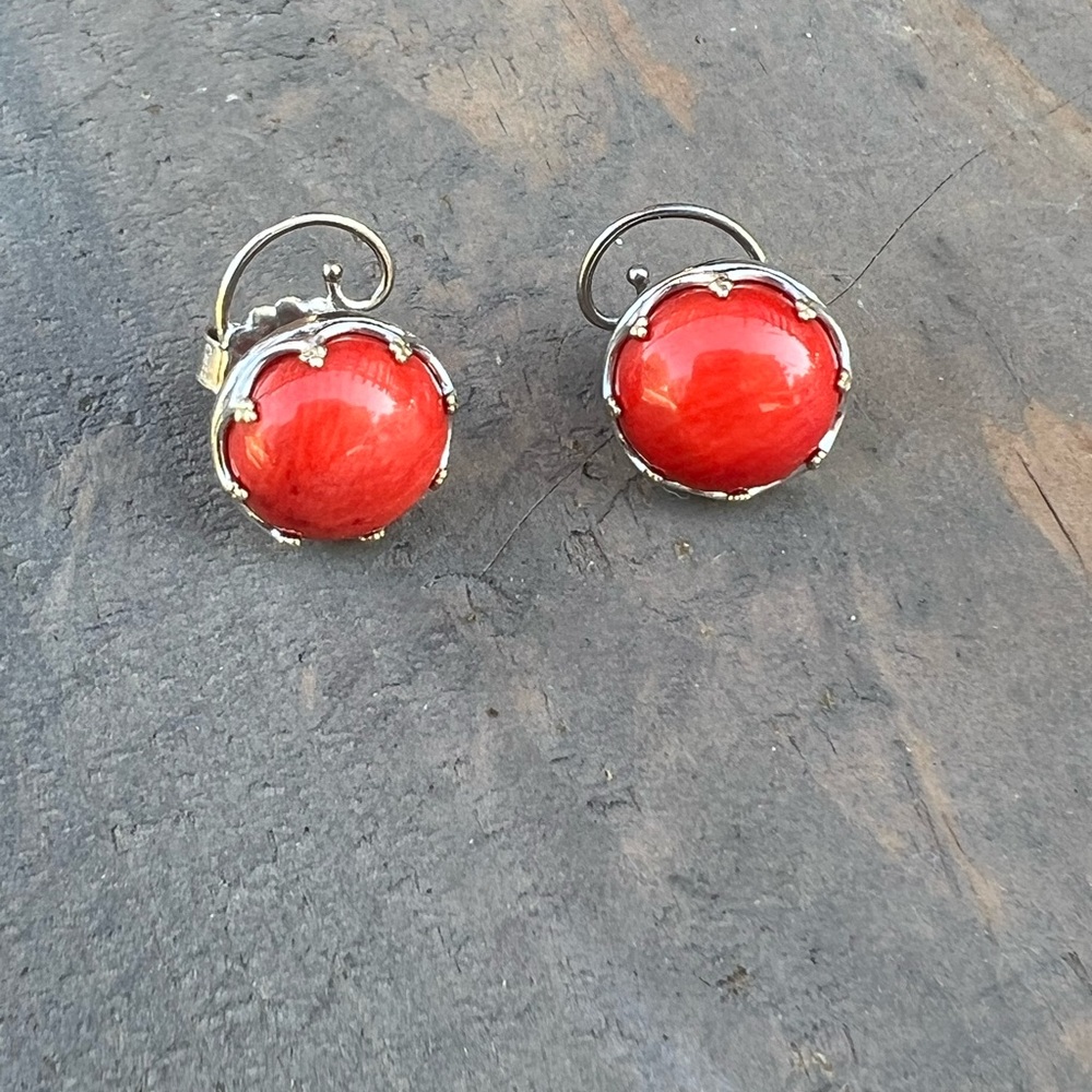 Sterling Silver & Coral 🪸 Stud Earrings